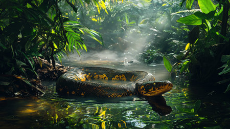 Reticulated python (Python reticulatus) in the jungle