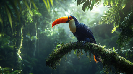Toucan bird sitting on a branch in the rainforest.の写真素材