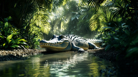 Crocodile in the tropical forest. Crocodile in the jungle.の写真素材