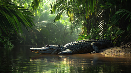 Crocodile in the Amazon rainforest. 3d renderの写真素材
