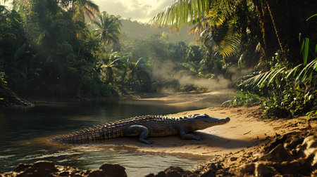 Crocodile in the rainforest of Borneo.の写真素材