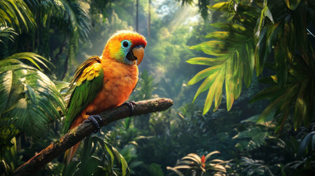 Colorful parrot sitting on a branch in the tropical forest.の写真素材