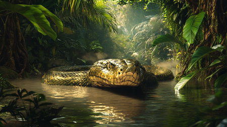 Cave snake in the jungle. 3d rendering. Computer digital drawing.の写真素材