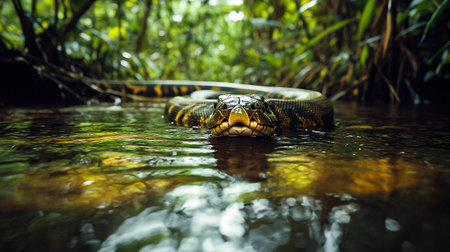 Golden python in the rainforest. Borneo. Malaysia.の写真素材