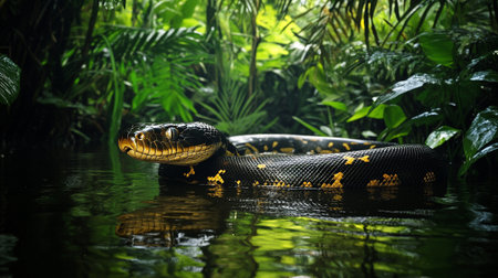 Reticulated python, Python reticulatus, in the rainforest