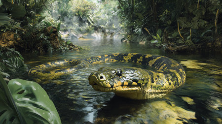 3D rendering of an exotic snake in the rainforest of Costa Rica