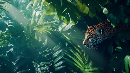 Leopard in the jungle. Animal in a tropical forest. Wild life concept