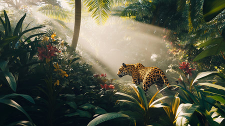 Leopard in the jungle. Wild animal in the tropics.の写真素材