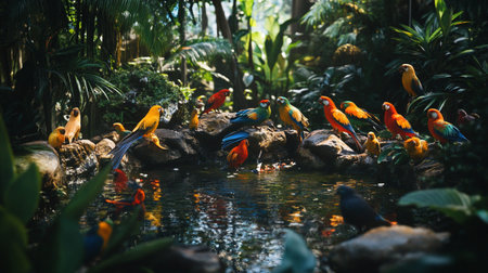 Colorful parrots in the tropical garden. Birds in the park.の写真素材