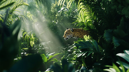 Jaguar in the jungle. Panthera onca. Wildlife scene from tropics.の写真素材