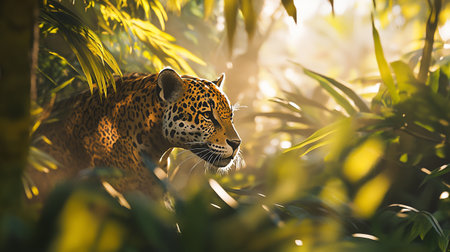 Leopard in the jungle at sunset, Panthera onca.の写真素材