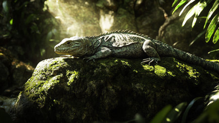 Iguana on a rock in a tropical rainforest, Costa Rica