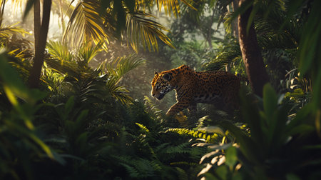 Jaguar walking in the jungle, Panthera onca.