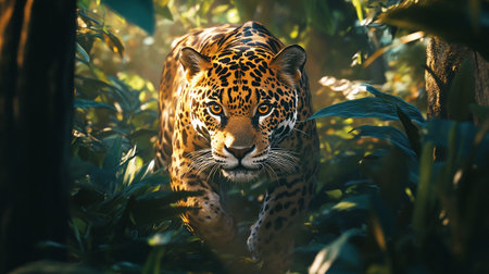 Jaguar in the jungle. Panthera onca. Wildlife scene from nature.の写真素材