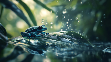 Blue frog in rainforest. Wildlife scene from tropical rainforest.の写真素材