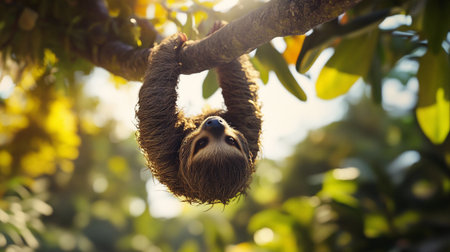 Two-toed sloth hanging on a tree branch in Costa Ricaの写真素材