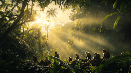 Monkeys in the rainforest of Ubud, Bali, Indonesia