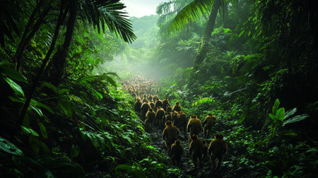 Monkeys in the rainforest of Bali island, Indonesia.