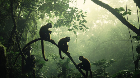 Monkeys in the rainforest of Borneo, Malaysia.