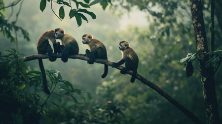 Monkey family in the rainforest of Costa Rica, Central Americaの写真素材