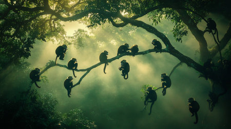 Monkeys in the rainforest of Borneo, Malaysia.の写真素材