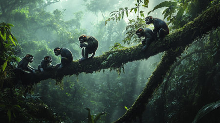 Monkeys sitting on a branch in the rainforest of Costa Ricaの写真素材