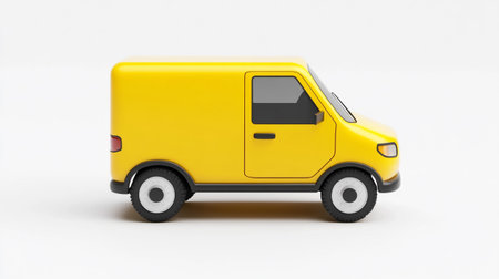 Yellow small delivery van on a white background. 3d rendering.