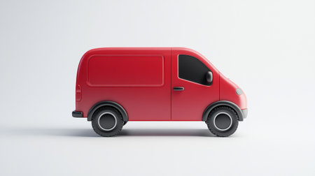 3d rendering of a red van on a white background with shadow