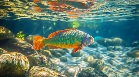 Beautiful tropical fish swimming in the sea. Underwater world.