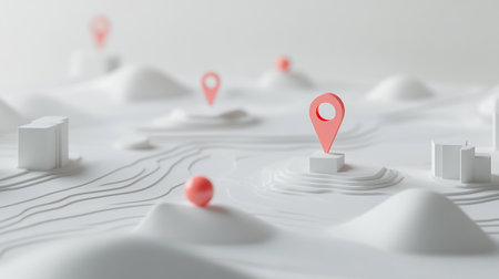 3d render of abstract background with geolocation pin on white surface