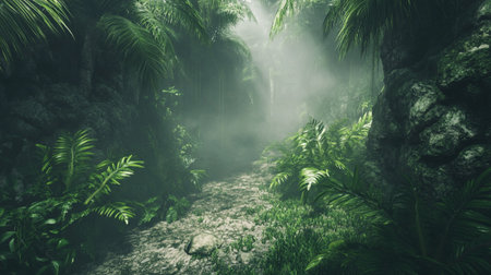 Fantasy landscape with a path in the jungle. 3d render