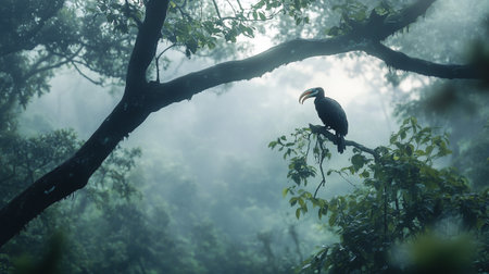 Wreathed hornbill in the rain forest,Thailand.の写真素材