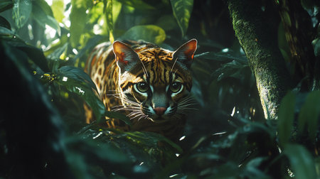 Portrait of bengal cat in the jungle. Wild catの写真素材