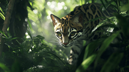 Portrait of a wild cat in the jungle. Wildlife scene from nature.の写真素材