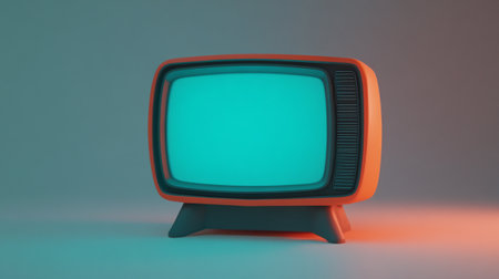 Retro TV with blank screen on blue background. 3d renderingの写真素材