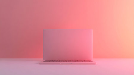 Laptop on a pink background, 3d rendering. Computer digital drawing.の写真素材