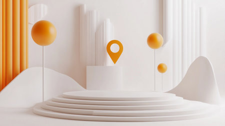 Minimalist abstract scene with white podium, 3d render illustrationの写真素材