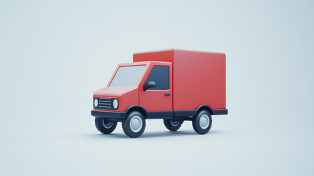 3d rendering of a red delivery truck on a white background.