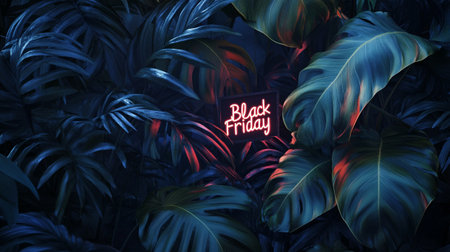 Black friday sale banner with tropical leaves. 3D illustration.の写真素材