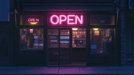 Open sign on a store in New York City.の写真素材