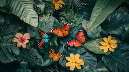Butterflies and flowers in the garden. Colorful butterfly background.の写真素材