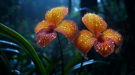 Orchids in the rain forest. Beautiful tropical flowers in the rainforest.