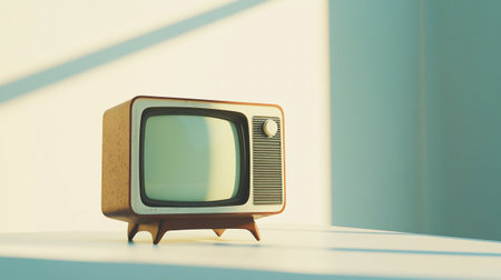 Retro television on the table with shadow on the wall - vintage filter