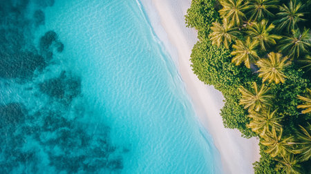 Aerial view of beautiful tropical beach and sea with coconut palm tree for travel and vacation