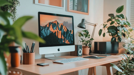 Close up of modern workplace with computer, coffee cup and graphic tablet.