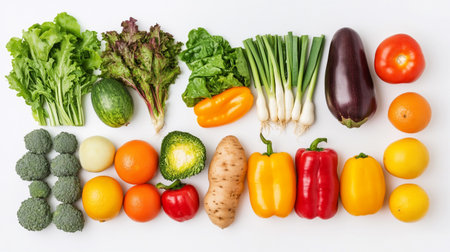 Fresh vegetables on white background. Top view. Healthy food concept.