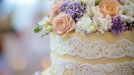 Wedding cake with flowers. Wedding cake with flowers and lace