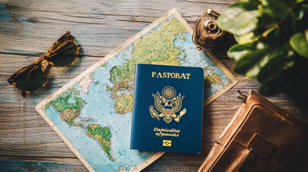 passport on the background of the map of the world. travel concept