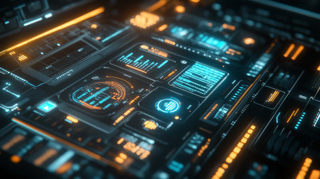 Futuristic user interface with HUD elements. 3D Rendering