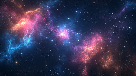 Colored nebula and stars in outer space. 3D rendering